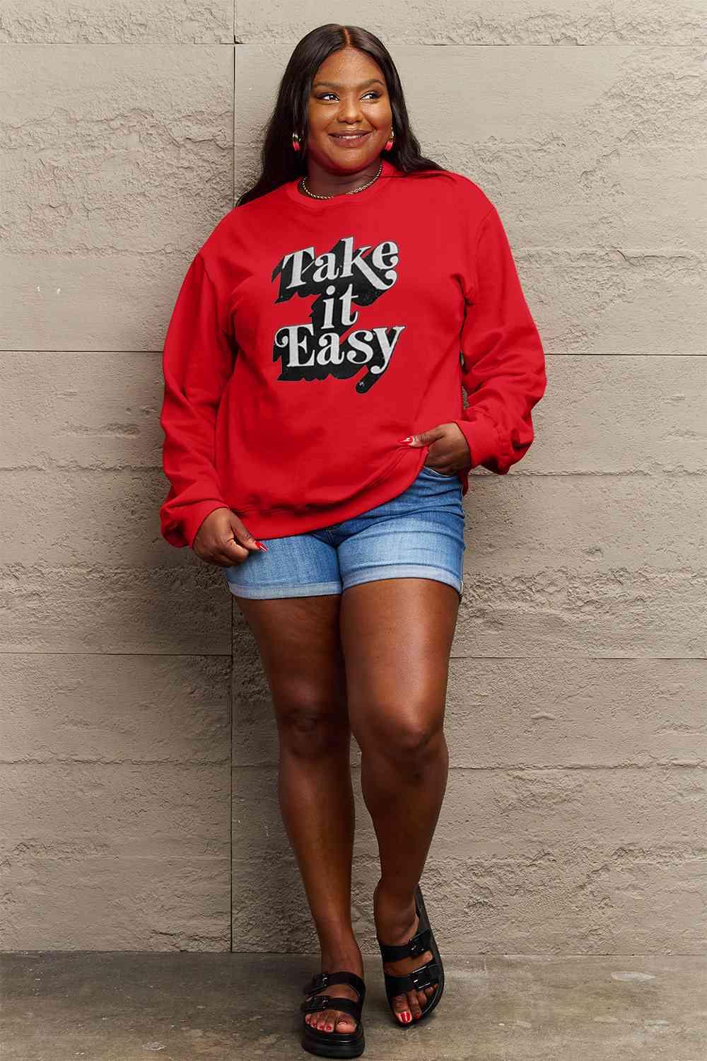 Simply Love Full Size TAKE IT EASY Graphic Sweatshirt - Immenzive