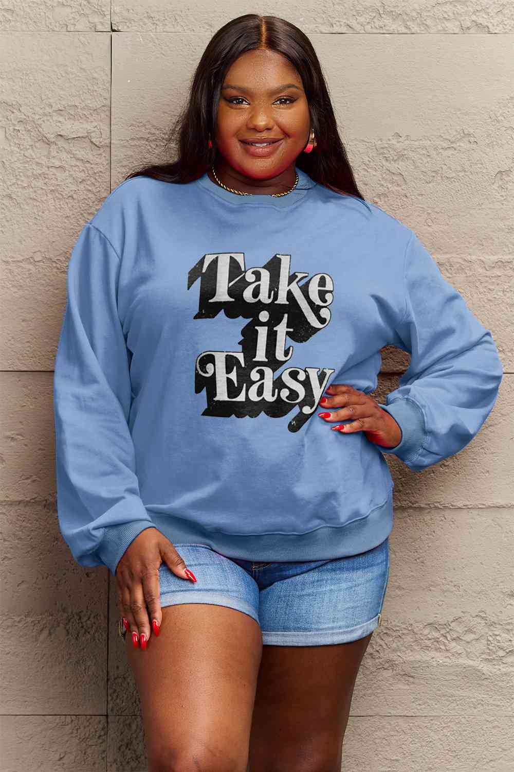 Simply Love Full Size TAKE IT EASY Graphic Sweatshirt - Immenzive