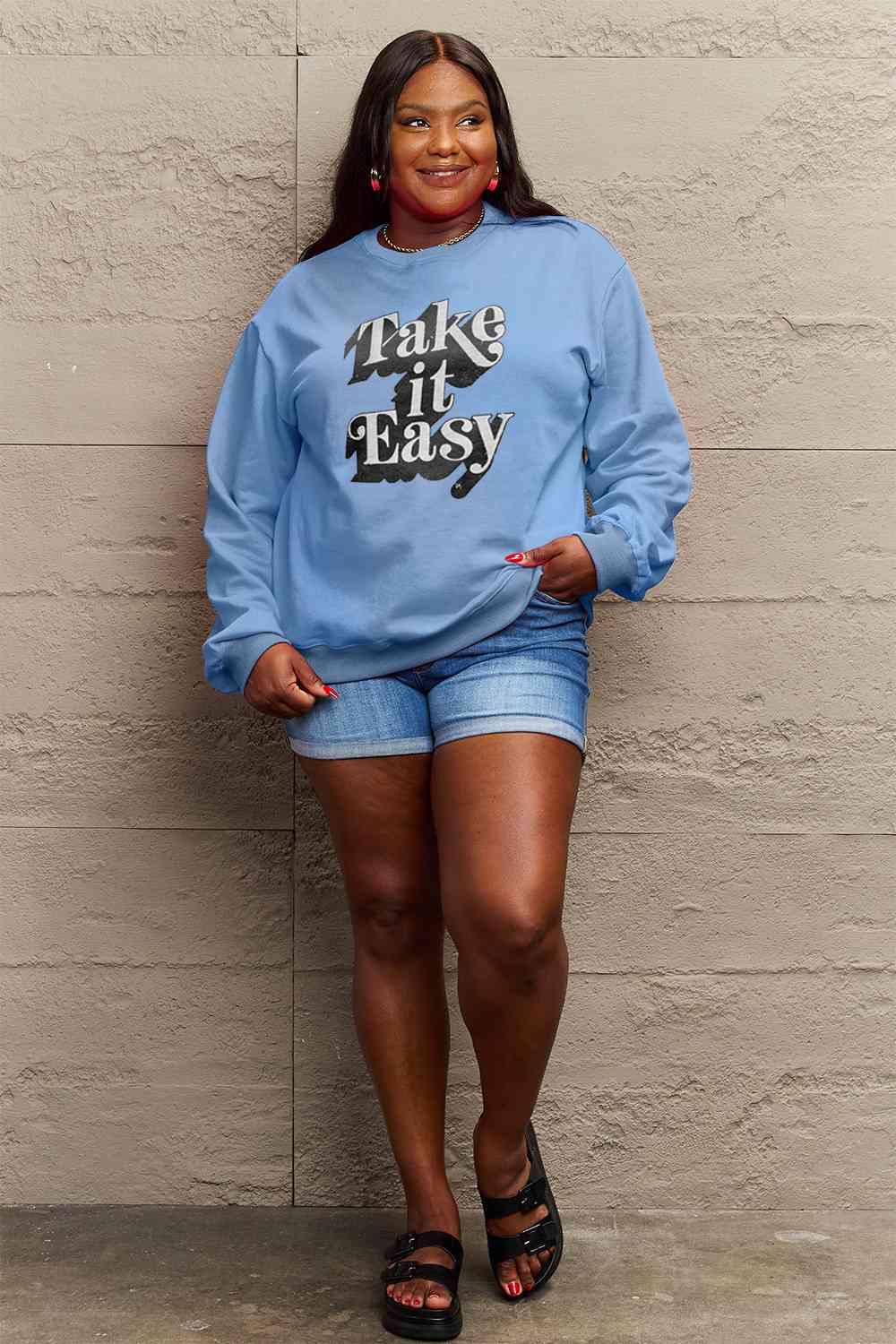 Simply Love Full Size TAKE IT EASY Graphic Sweatshirt - Immenzive