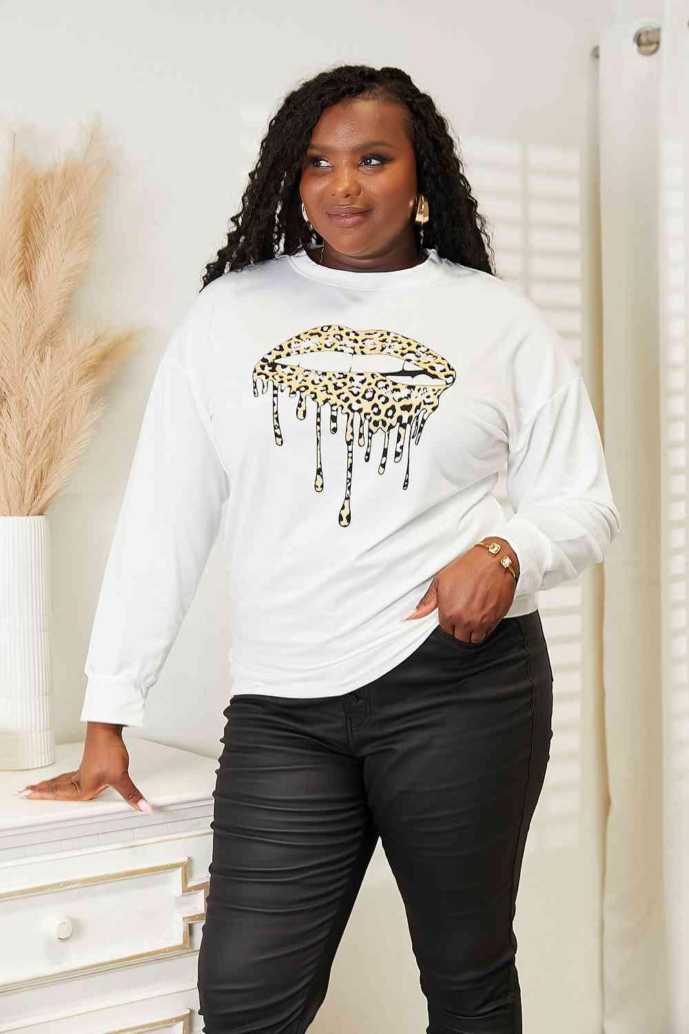 Simply Love Graphic Dropped Shoulder Round Neck Sweatshirt - Immenzive