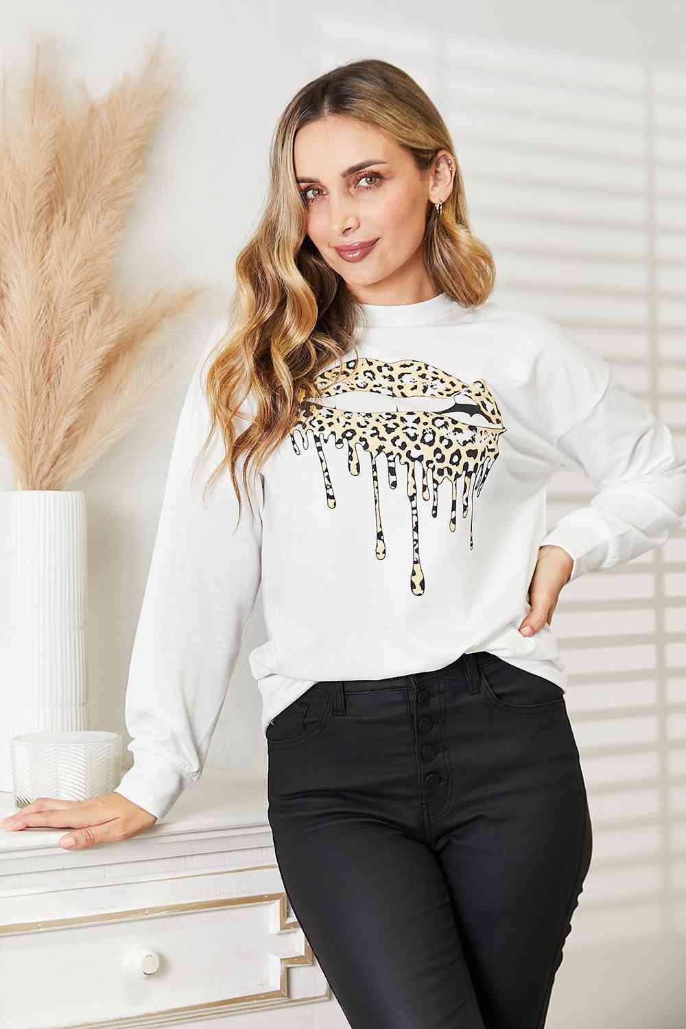 Simply Love Graphic Dropped Shoulder Round Neck Sweatshirt - Immenzive