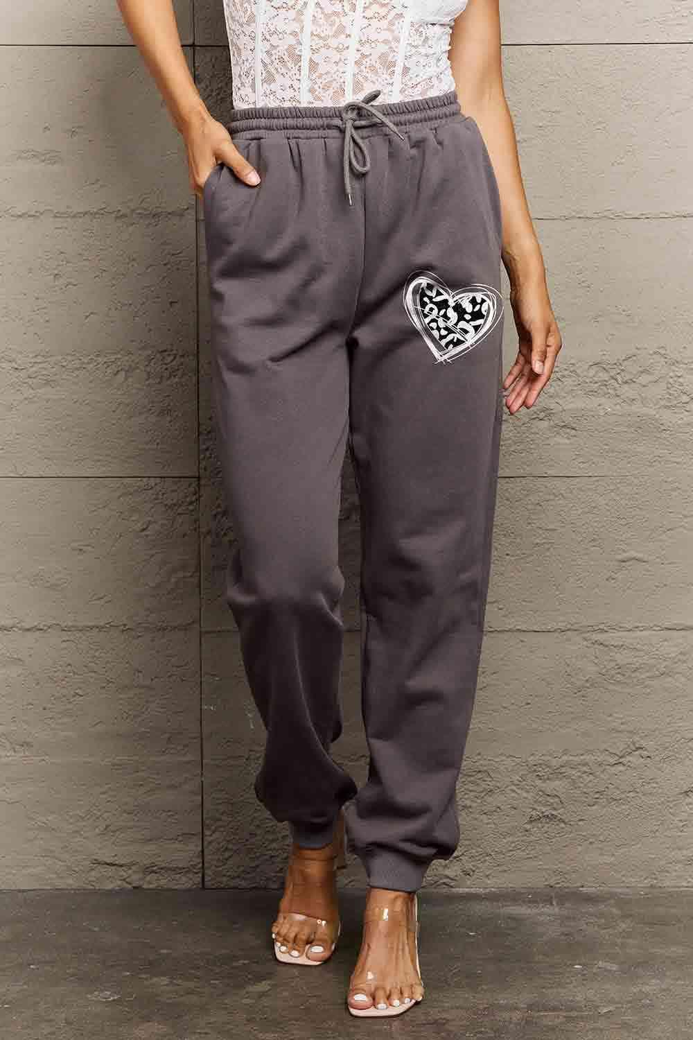 Simply Love Simply Love Full Size Drawstring Heart Graphic Long Sweatpants - Immenzive