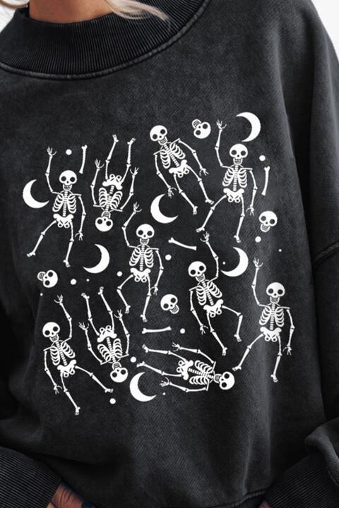 Skeleton Graphic Round Neck Long Sleeve Sweatshirt - Immenzive