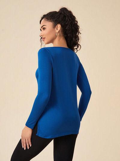 Slit Round Neck Long Sleeve Active Top - Immenzive