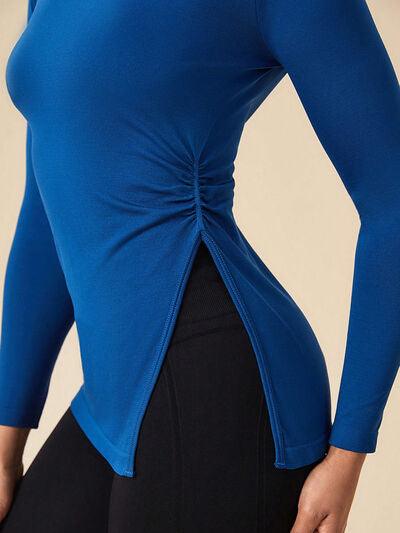 Slit Round Neck Long Sleeve Active Top - Immenzive