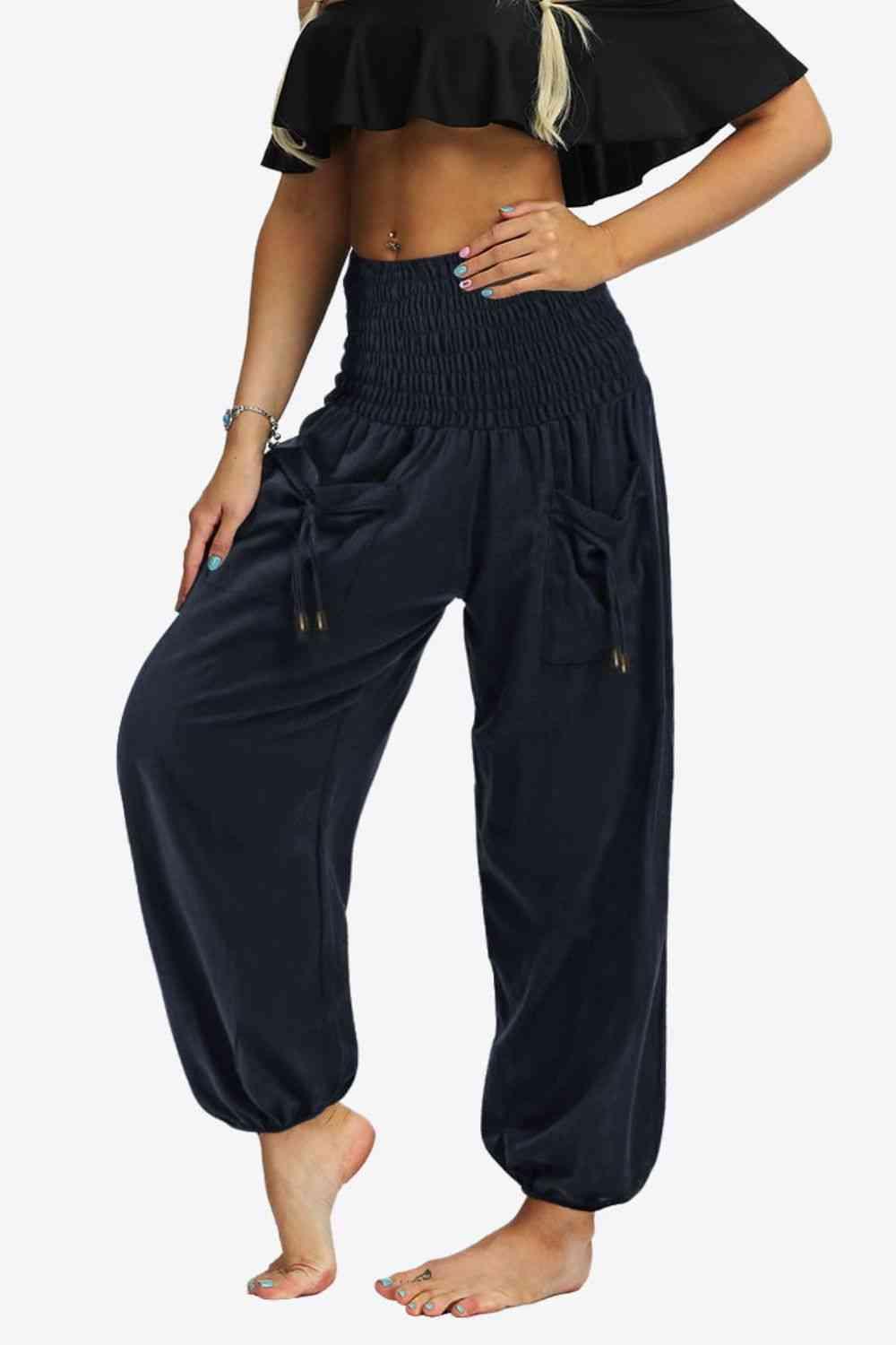 Smocked Long Joggers with Pockets - Immenzive