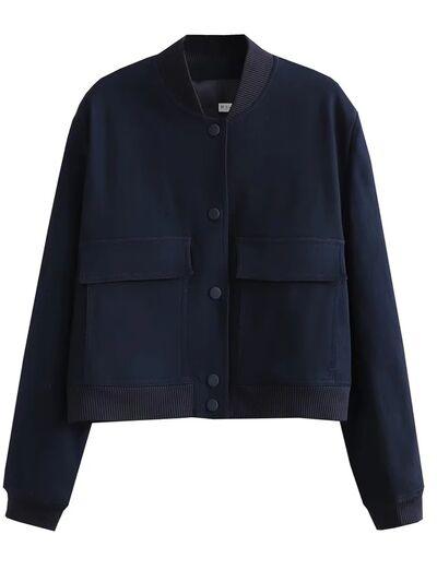 Snap Down Baseball Collar Long Sleeve Jacket - Immenzive