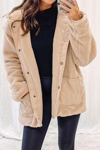 Snap Down Long Sleeve Hooded Jacket with Pockets - Immenzive