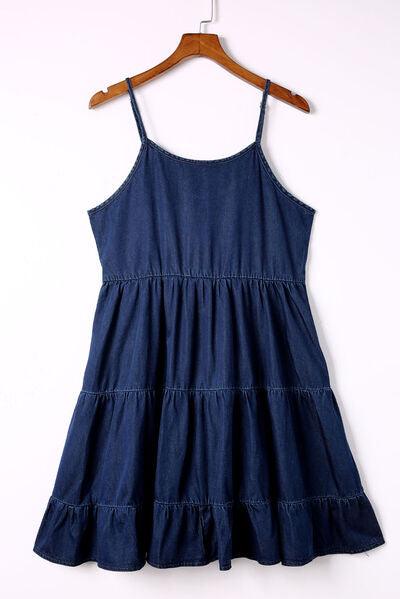 Spaghetti Strap Tiered Denim Dress - Immenzive