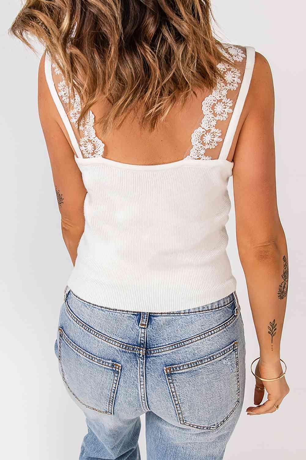 Spliced Lace Ribbed Tank - Immenzive