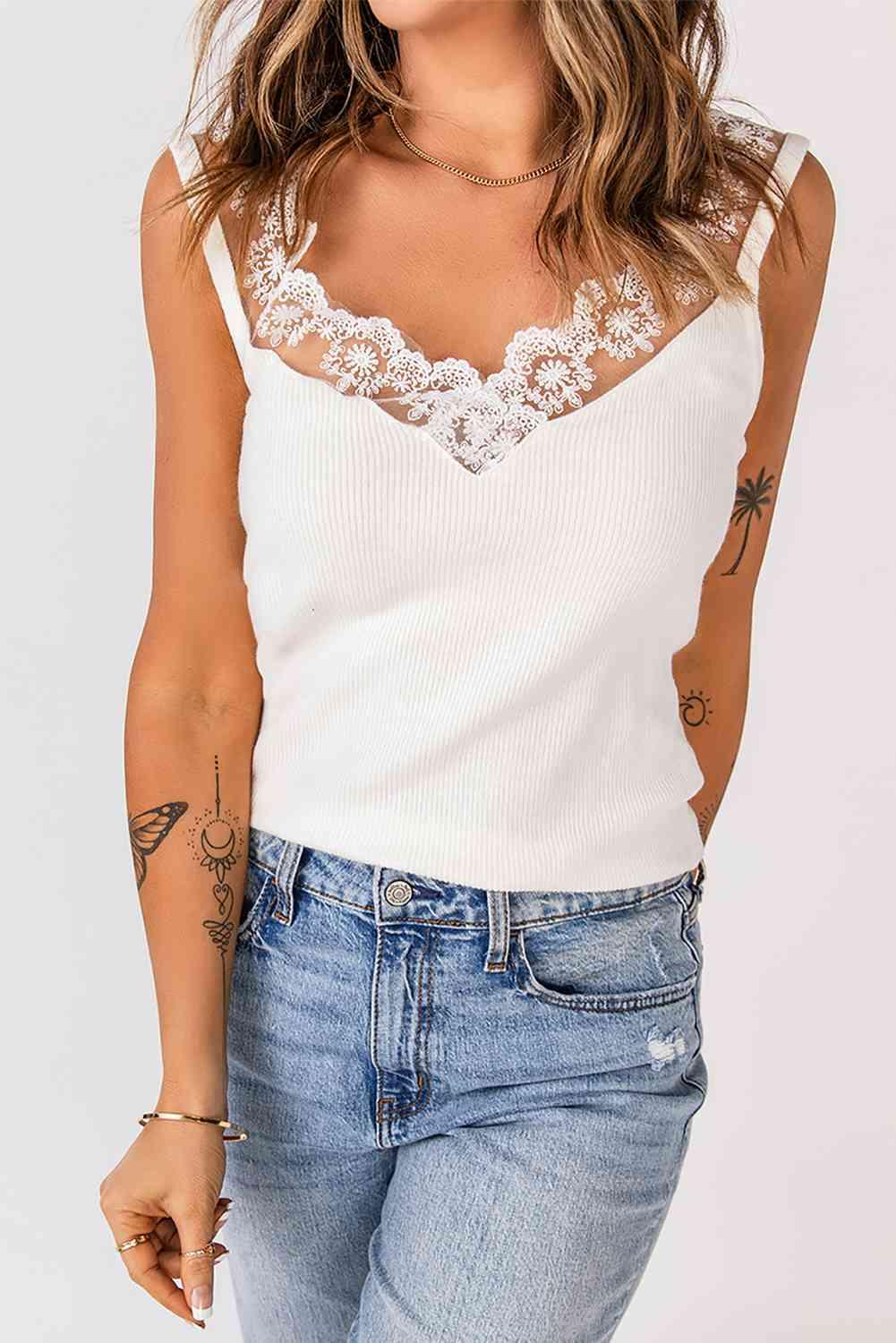 Spliced Lace Ribbed Tank - Immenzive