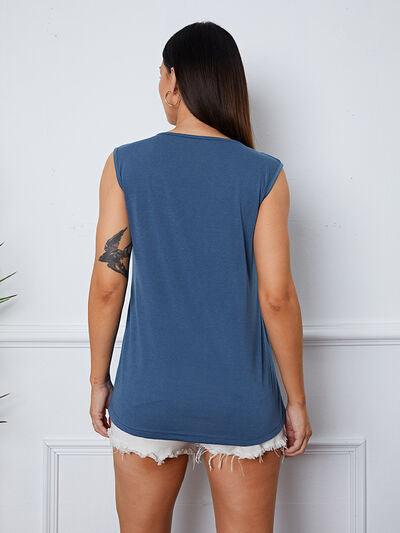 Square Neck Decorative Button Tank - Immenzive