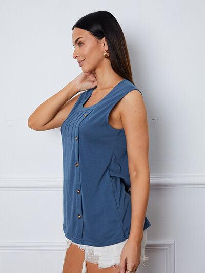 Square Neck Decorative Button Tank - Immenzive