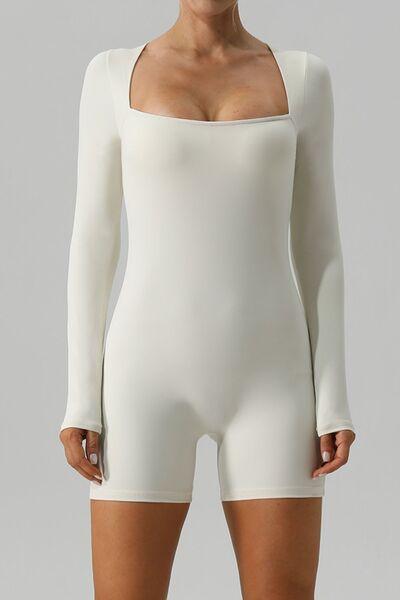 Square Neck Long Sleeve Active Romper - Immenzive