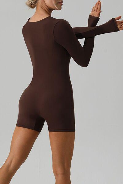 Square Neck Long Sleeve Active Romper - Immenzive