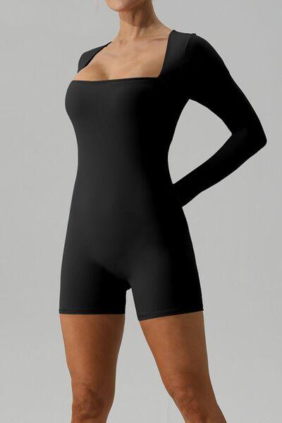 Square Neck Long Sleeve Active Romper - Immenzive