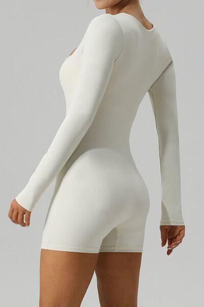 Square Neck Long Sleeve Active Romper - Immenzive