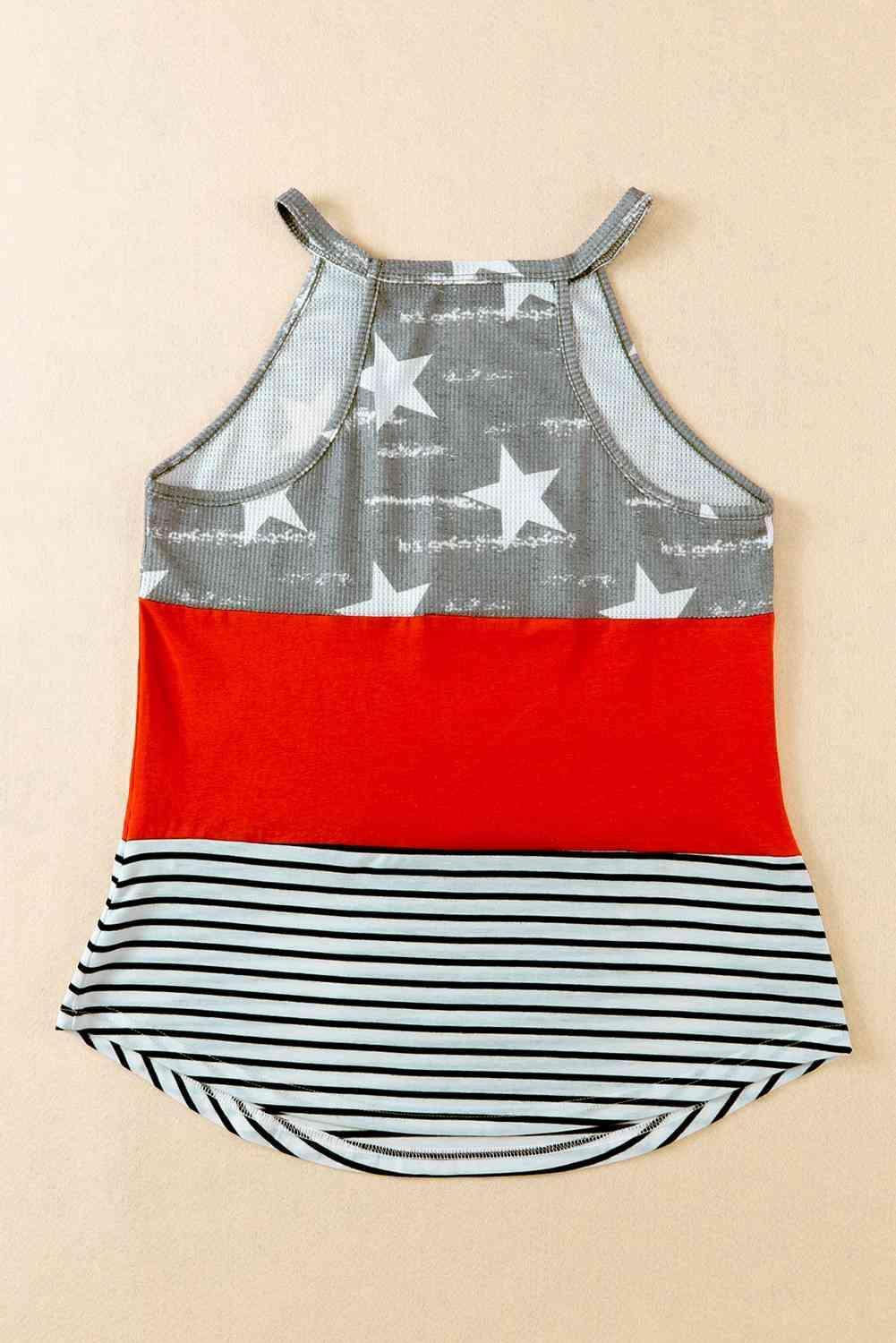 Star and Stripe Color Block Curved Hem Tank - Immenzive