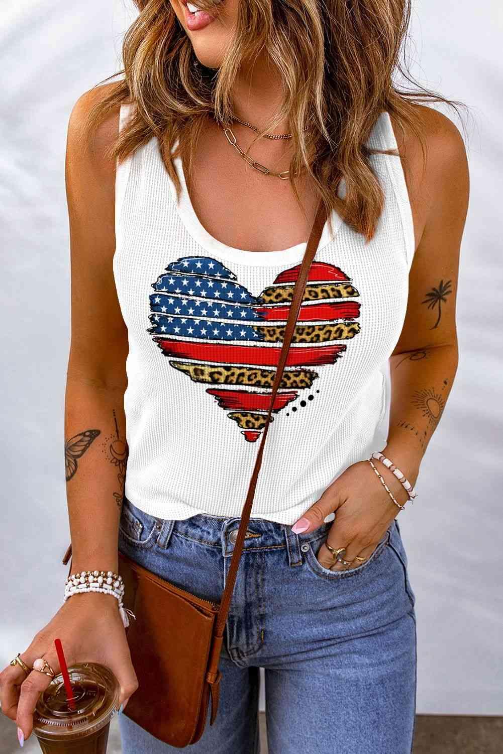 Star and Stripe Heart Graphic Scoop Neck Tank - Immenzive