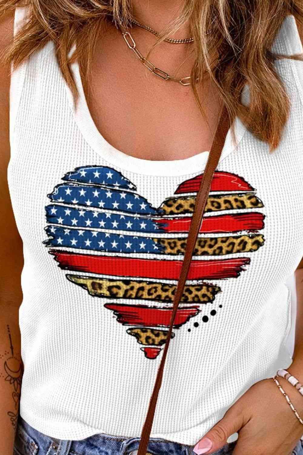 Star and Stripe Heart Graphic Scoop Neck Tank - Immenzive