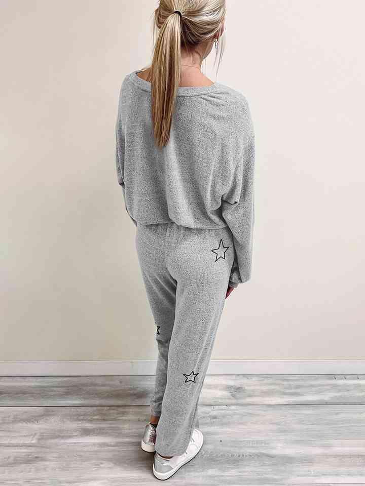 Star Print Long Sleeve Top and Pants Lounge Set - Immenzive