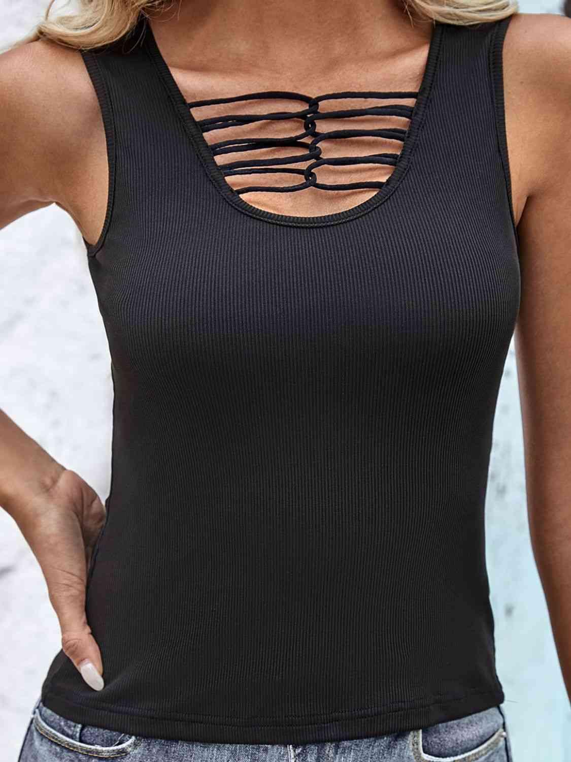 Strappy Round Neck Ribbed Tank - Immenzive