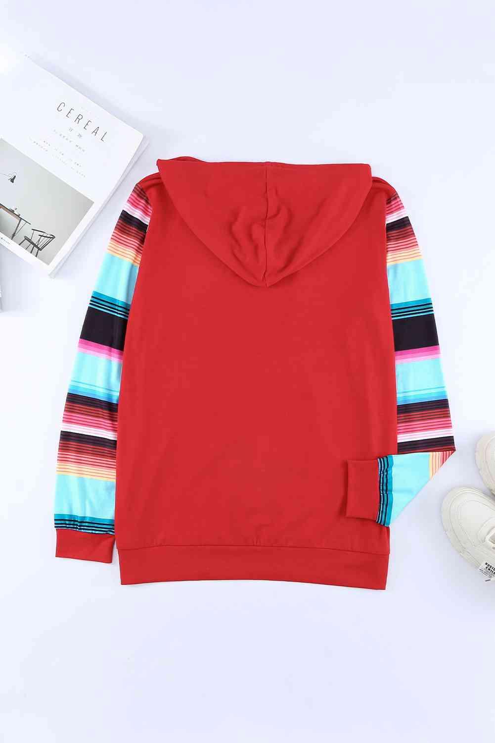 Striped Drawstring Hoodie with Kangaroo Pocket - Immenzive