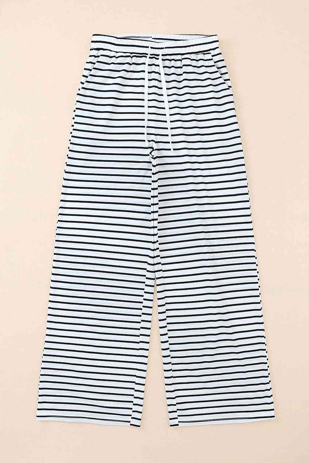 Striped Drawstring Waist Wide Leg Pants - Immenzive