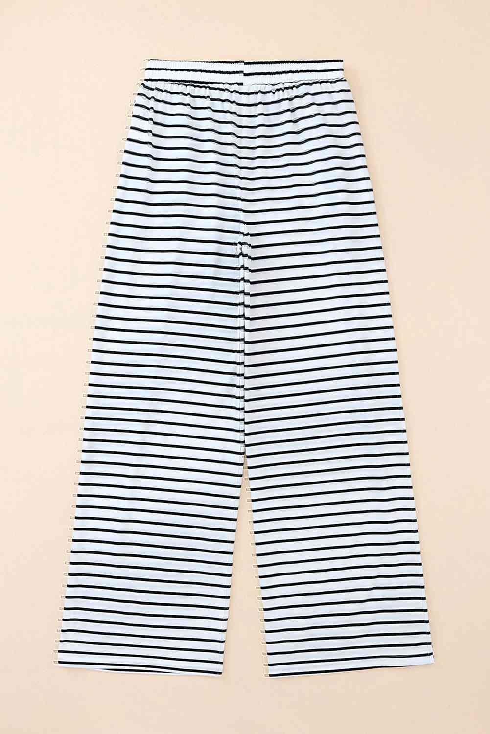 Striped Drawstring Waist Wide Leg Pants - Immenzive