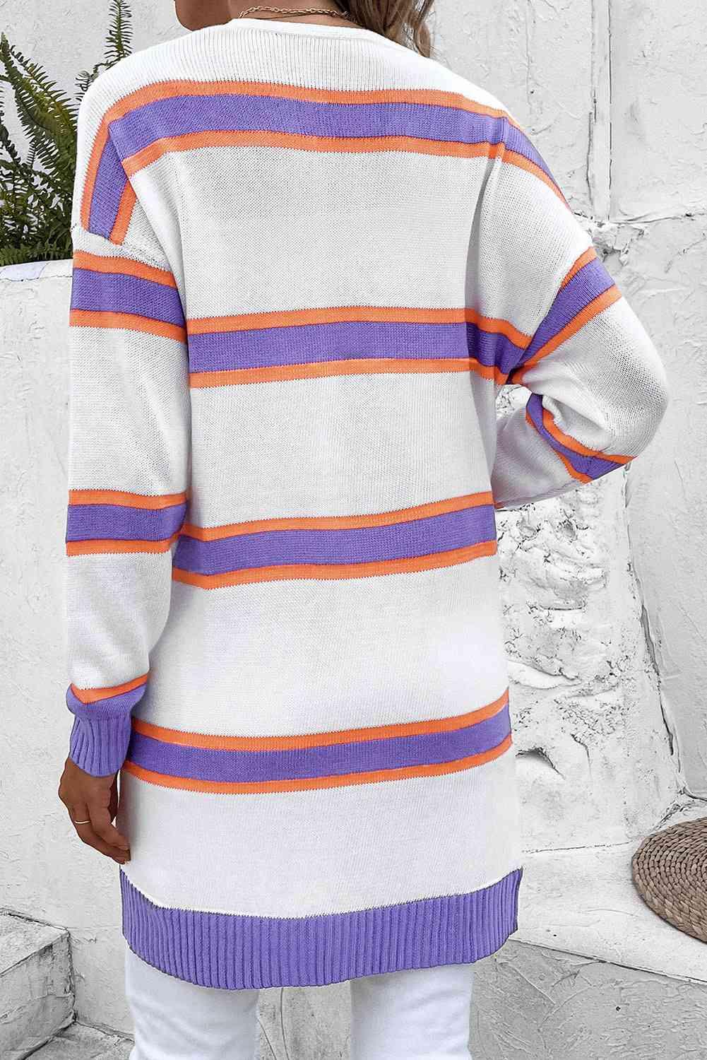 Striped Dropped Shoulder Cardigan - Immenzive