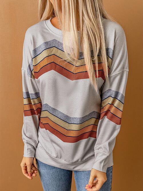Striped Dropped Shoulder Slit Sweatshirt - Immenzive