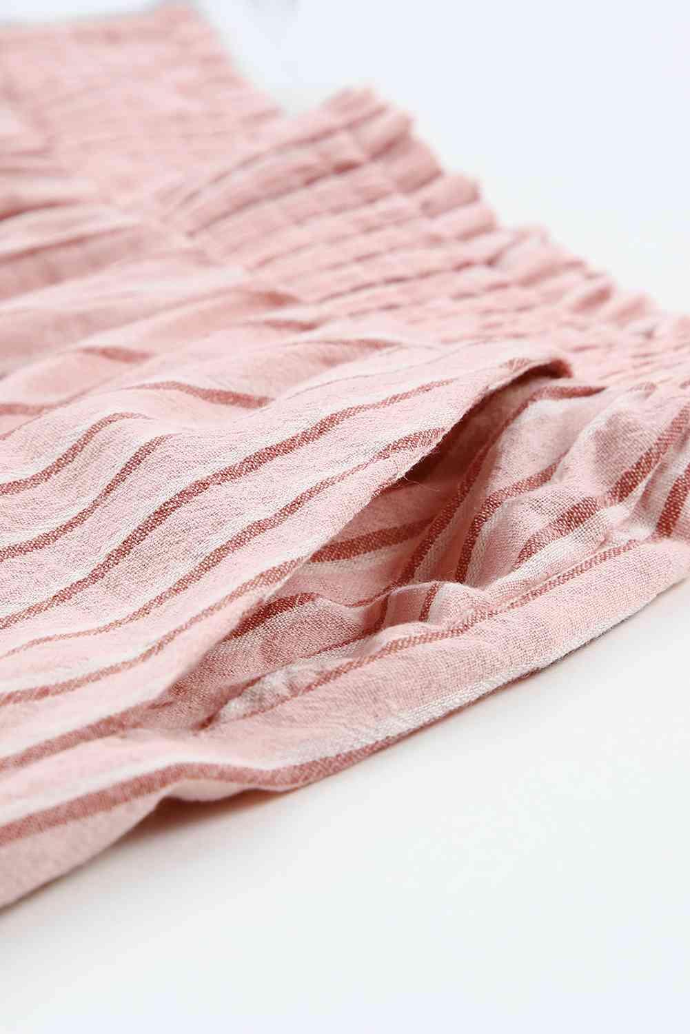 Striped Frayed Hem Paperbag Shorts - Immenzive