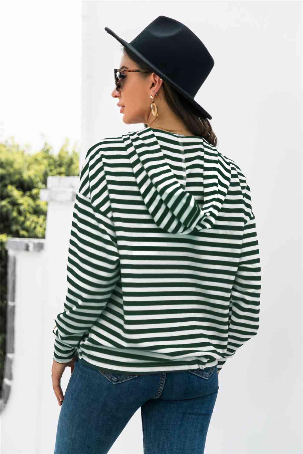 Striped Half-Button Dropped Shoulder Hoodie - Immenzive