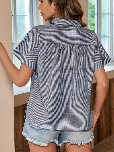 Striped Half Button Short Sleeve Shirt - Immenzive