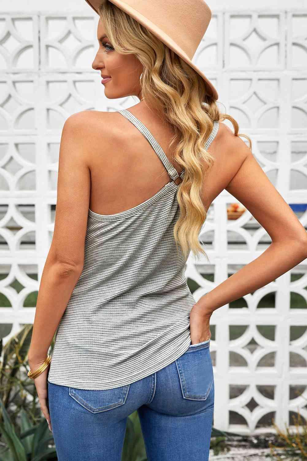 Striped Henley Tank Top - Immenzive