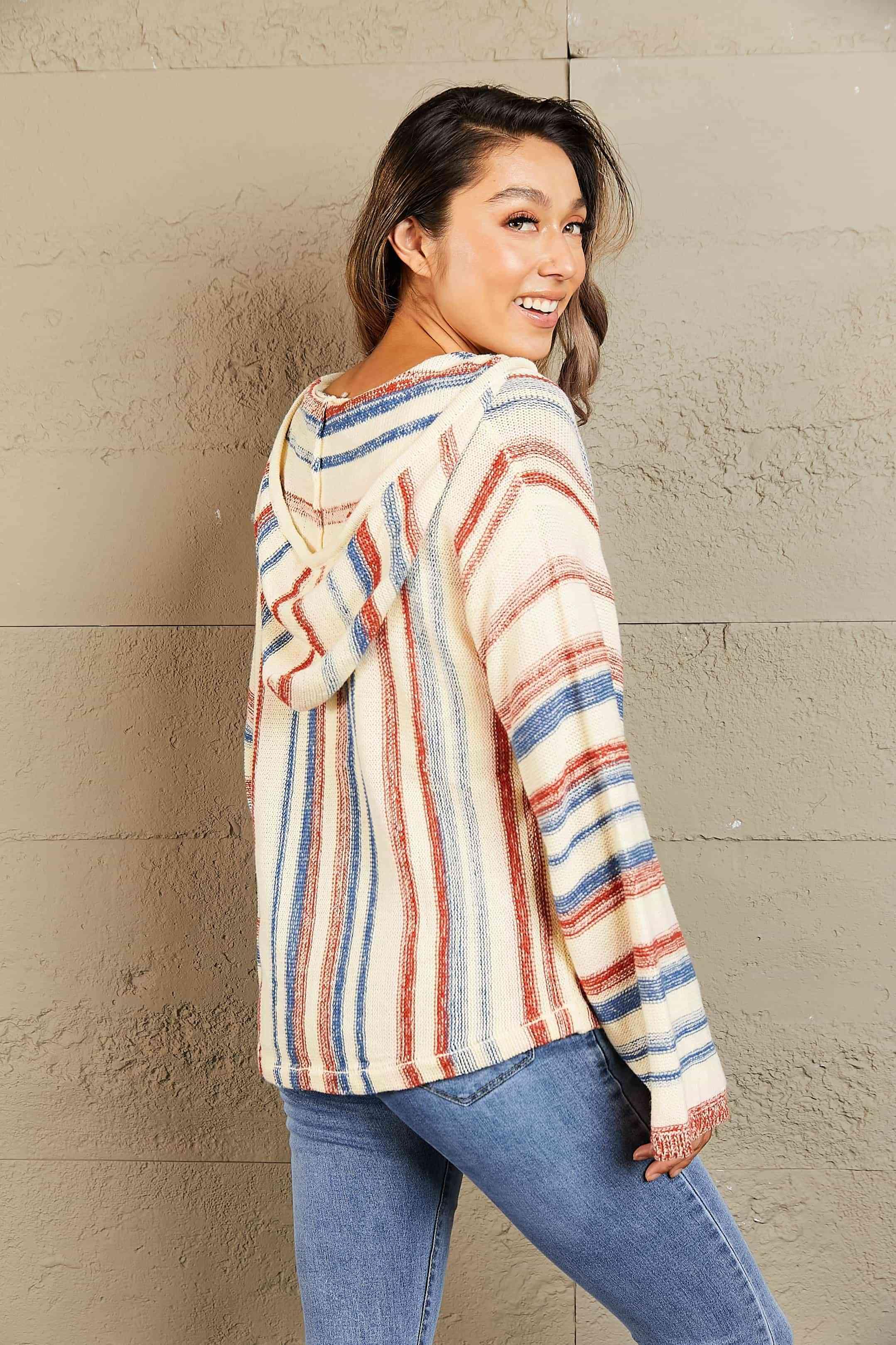 Striped Hooded Sweater with Kangaroo Pocket - Immenzive