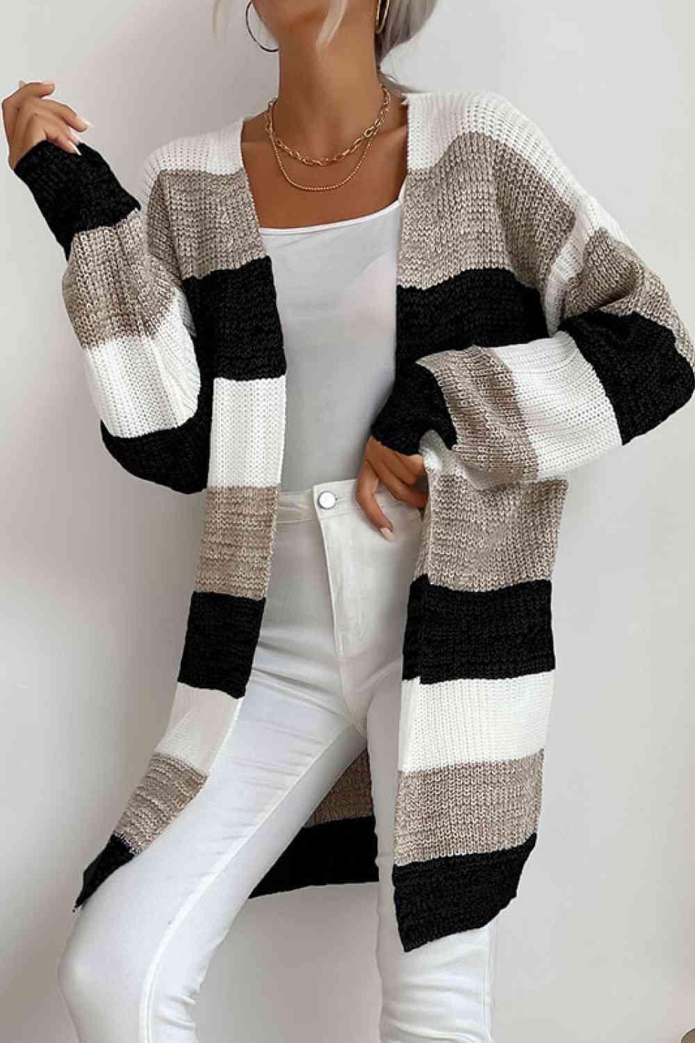 Striped Long Sleeve Duster Cardigan - Immenzive