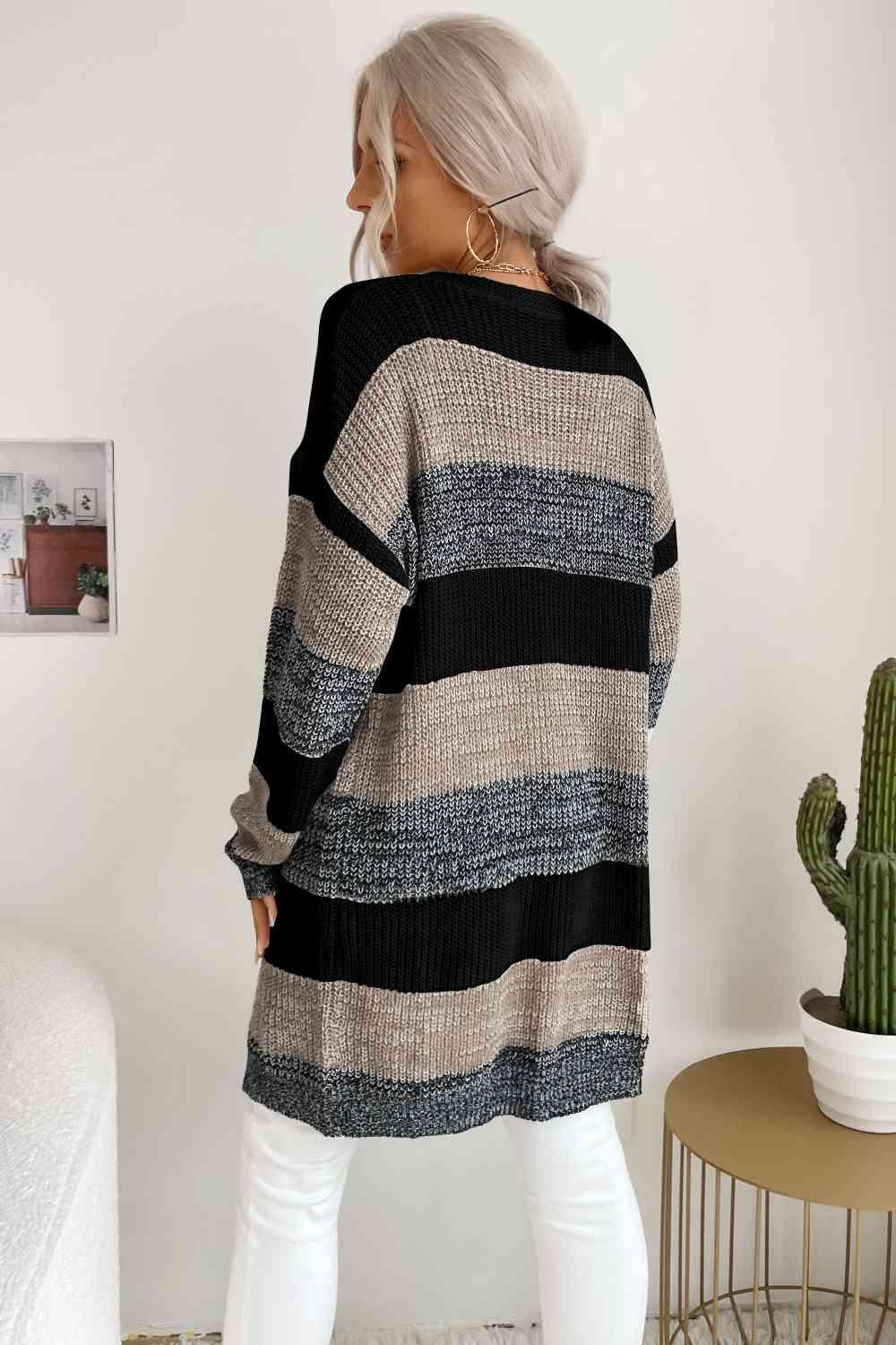 Striped Long Sleeve Duster Cardigan - Immenzive