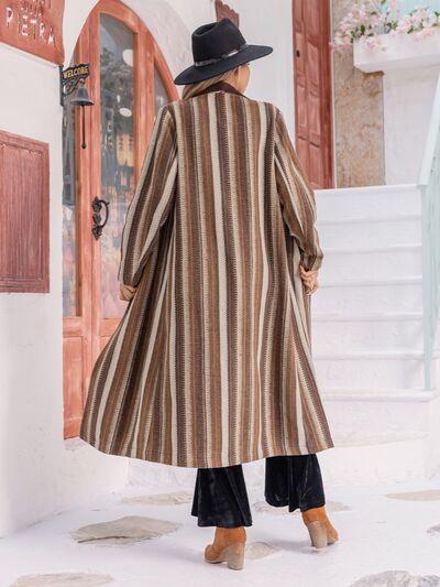 Striped Open Front Long Sleeve Outerwear - Immenzive