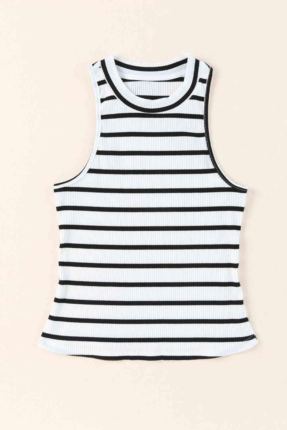 Striped Ribbed Round Neck Tank - Immenzive