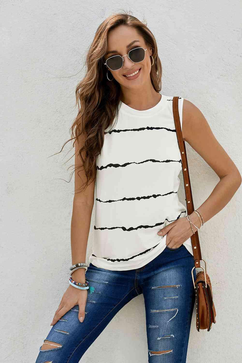 Striped Round Neck Tank - Immenzive