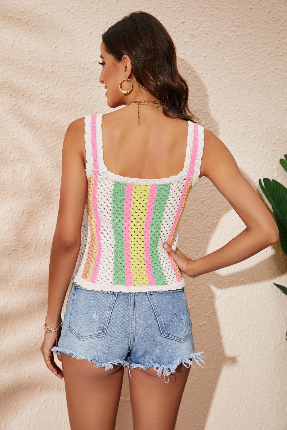 Striped Scalloped Trim Knit Tank - Immenzive