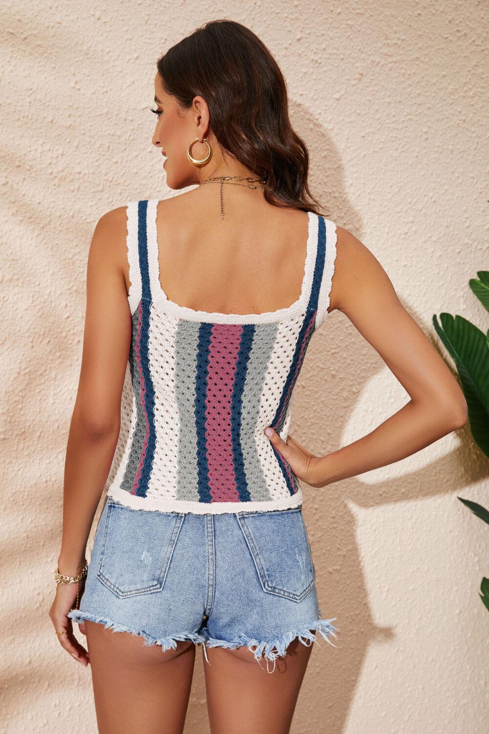 Striped Scalloped Trim Knit Tank - Immenzive