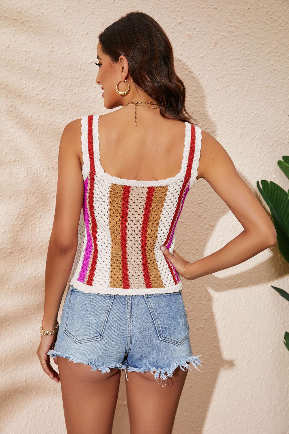 Striped Scalloped Trim Knit Tank - Immenzive