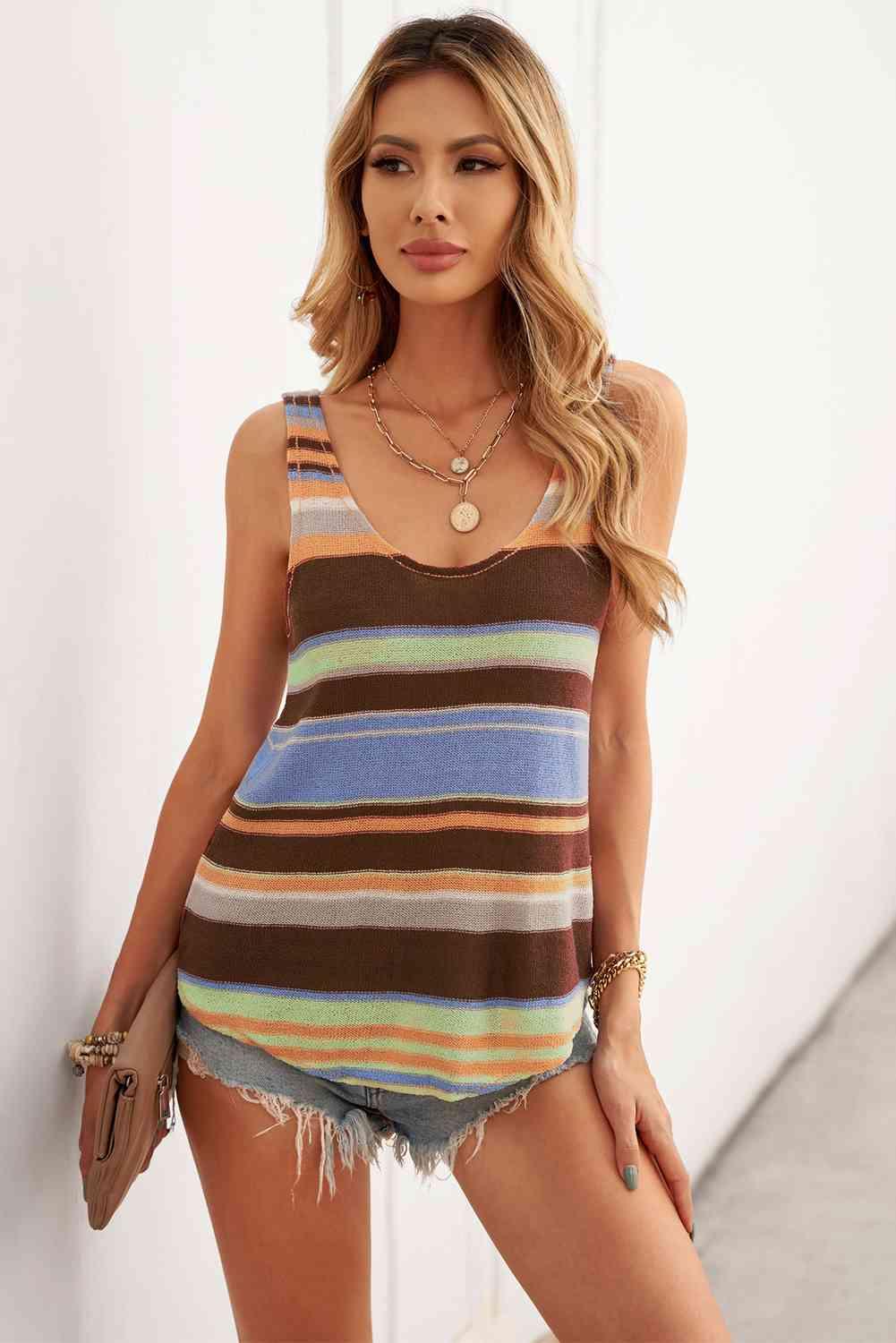 Striped Scoop Neck Tank - Immenzive