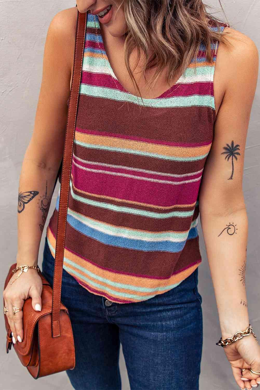 Striped Scoop Neck Tank - Immenzive