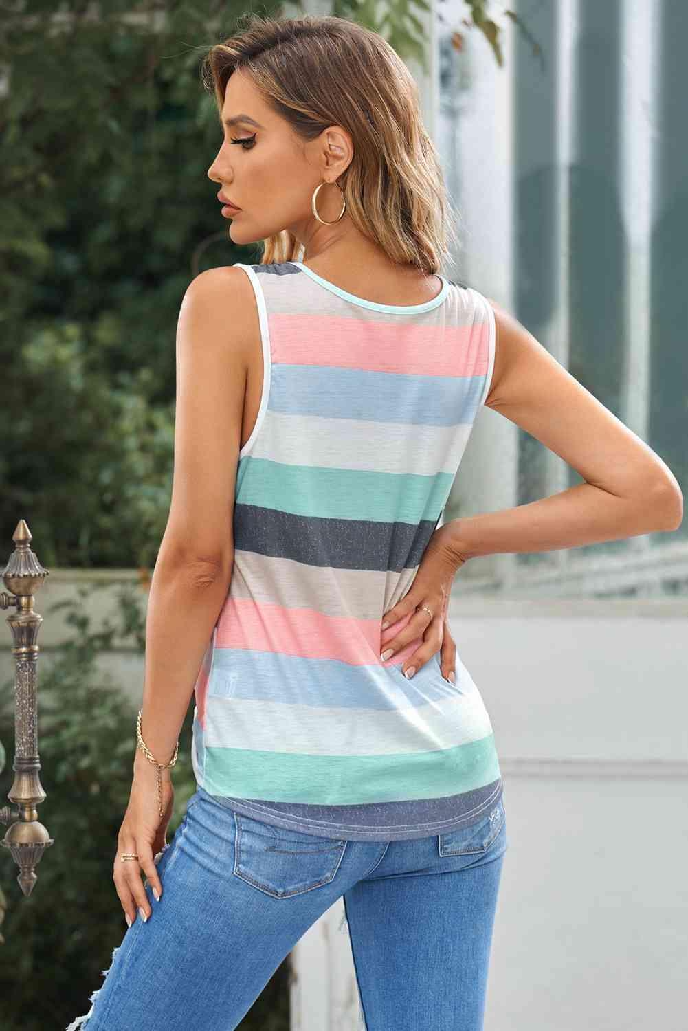 Striped Sequin Pocket Tank Top - Immenzive