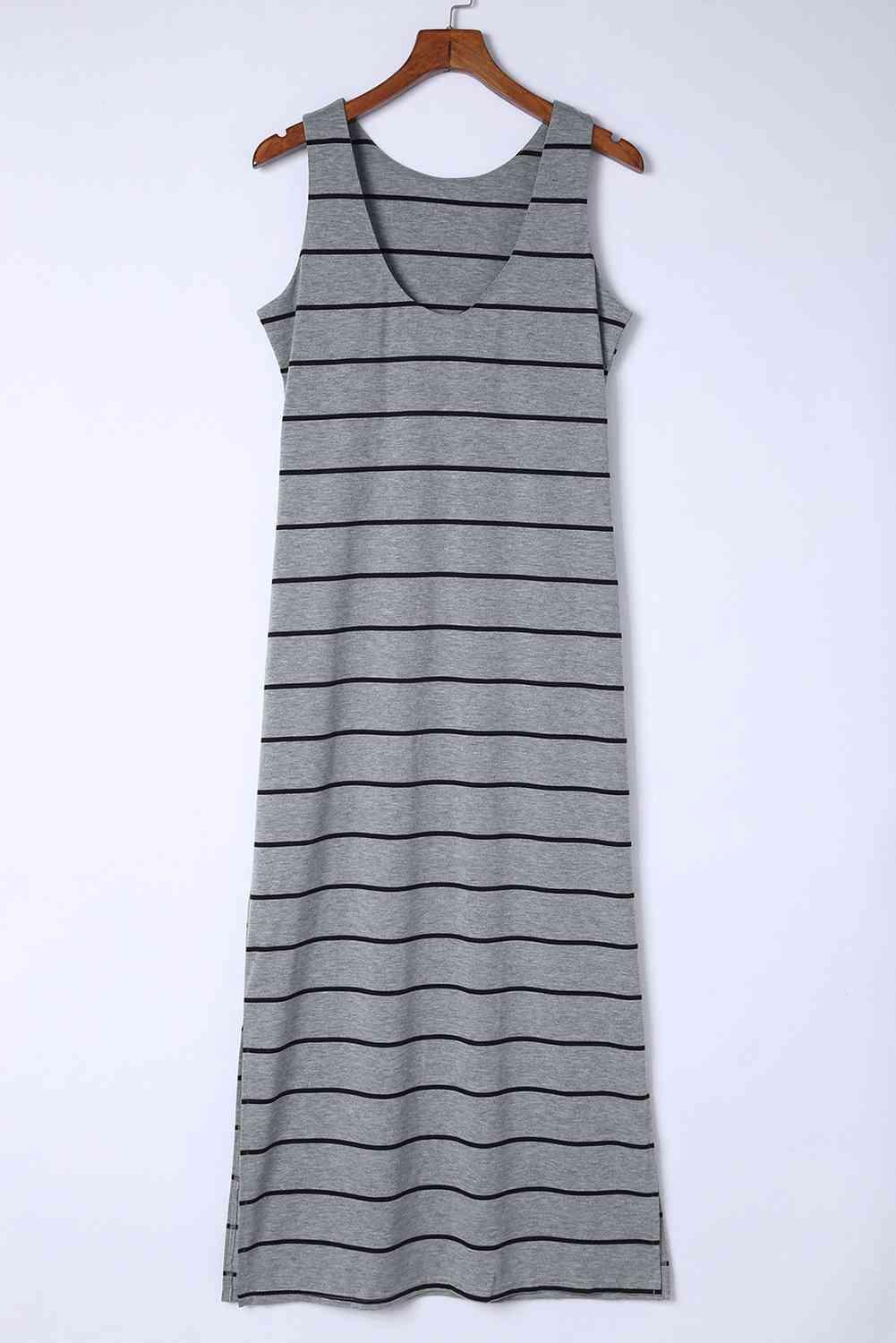 Striped Slit Sleeveless Maxi Dress - Immenzive