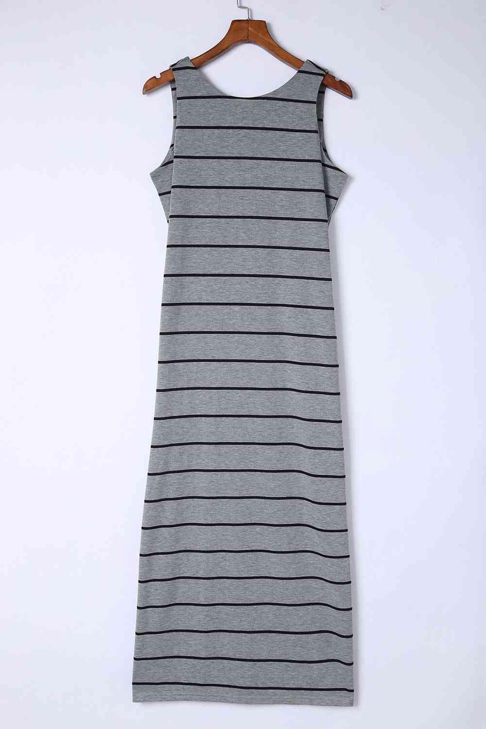 Striped Slit Sleeveless Maxi Dress - Immenzive