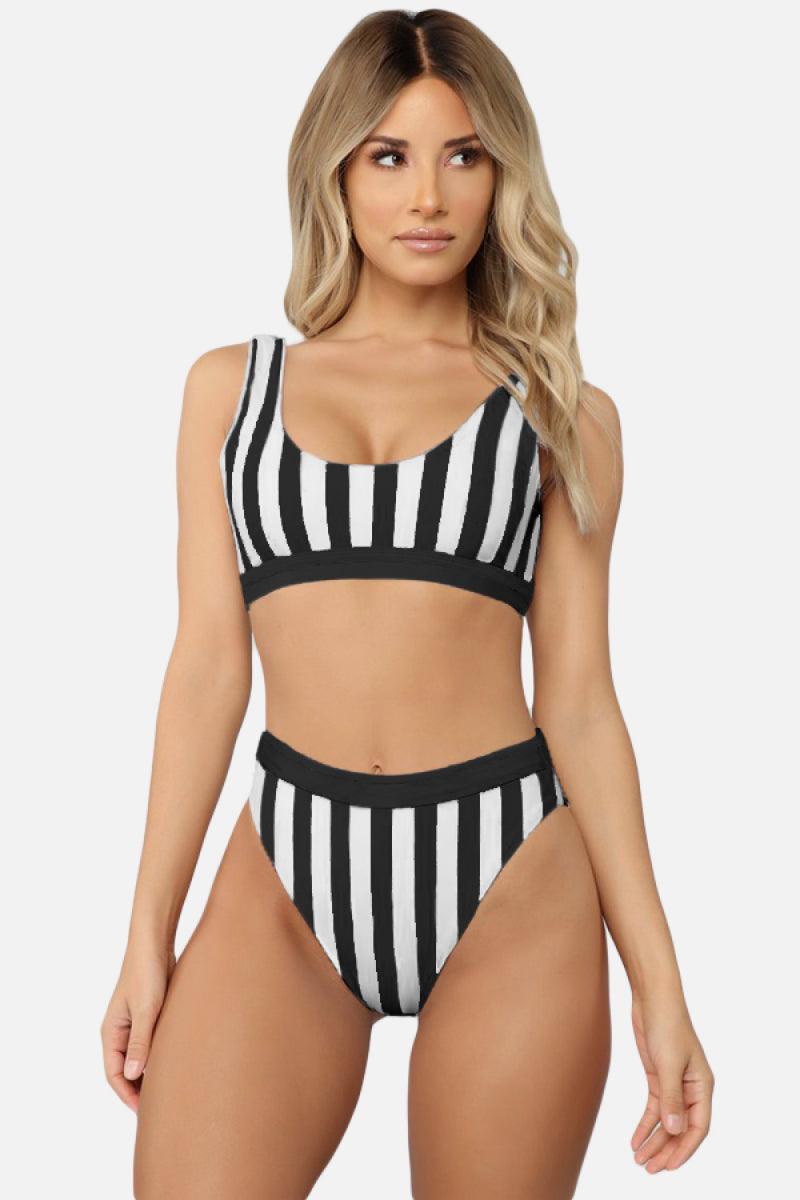 Striped Tank High Waist Bikini - Immenzive